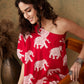 InWeave Women's Red Elephant Print Oneshoulder Top - Swadesiicart