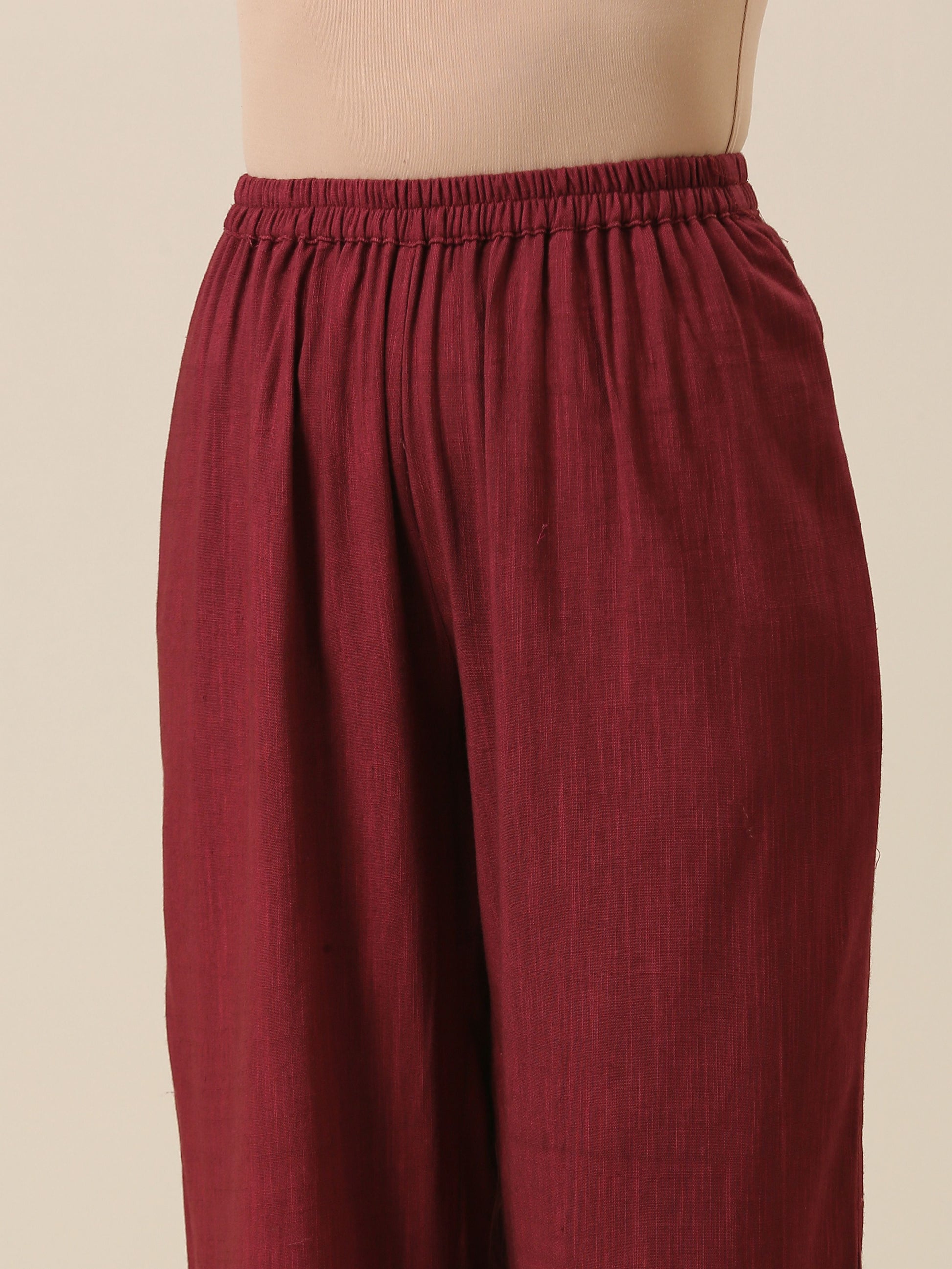 trueBrowns Ruby Wine Slub Textured Collar Co-Ord Set - Swadesiicart
