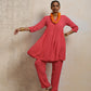 trueBrowns Peach Crinkle Flared Kurta Co-ord Set - Swadesiicart