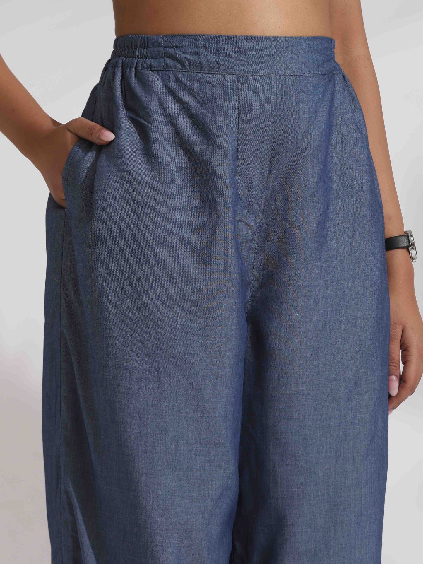 trueBrowns Blue Cotton Check Shirt Top Co-ord Set - Swadesiicart