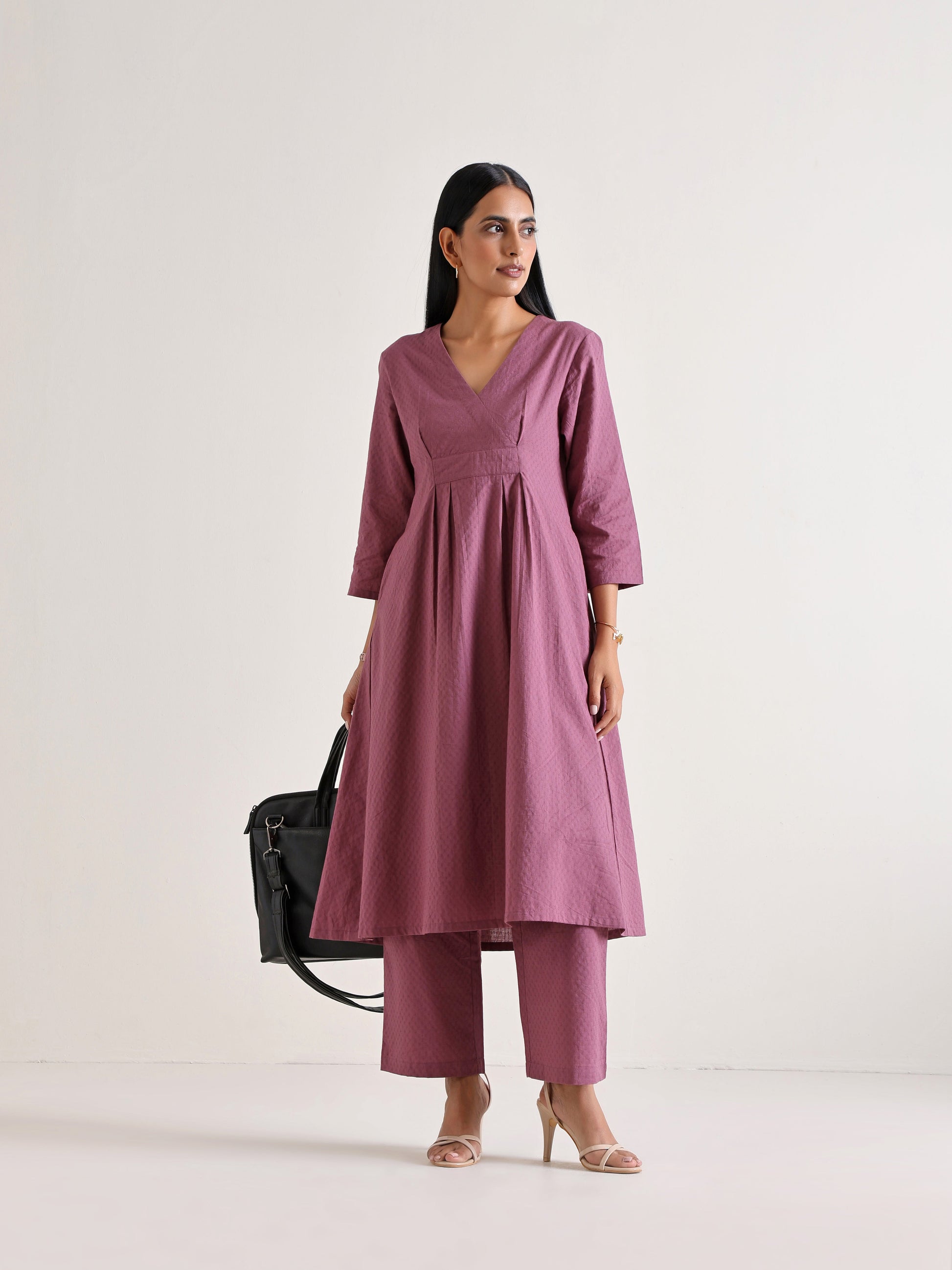 trueBrowns Orchid Overlap Pleat Kurta Pant Set | Swadesiicart