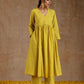 trueBrowns Lime Gold Cotton Kalidar Kurta Set | Swadesiicart