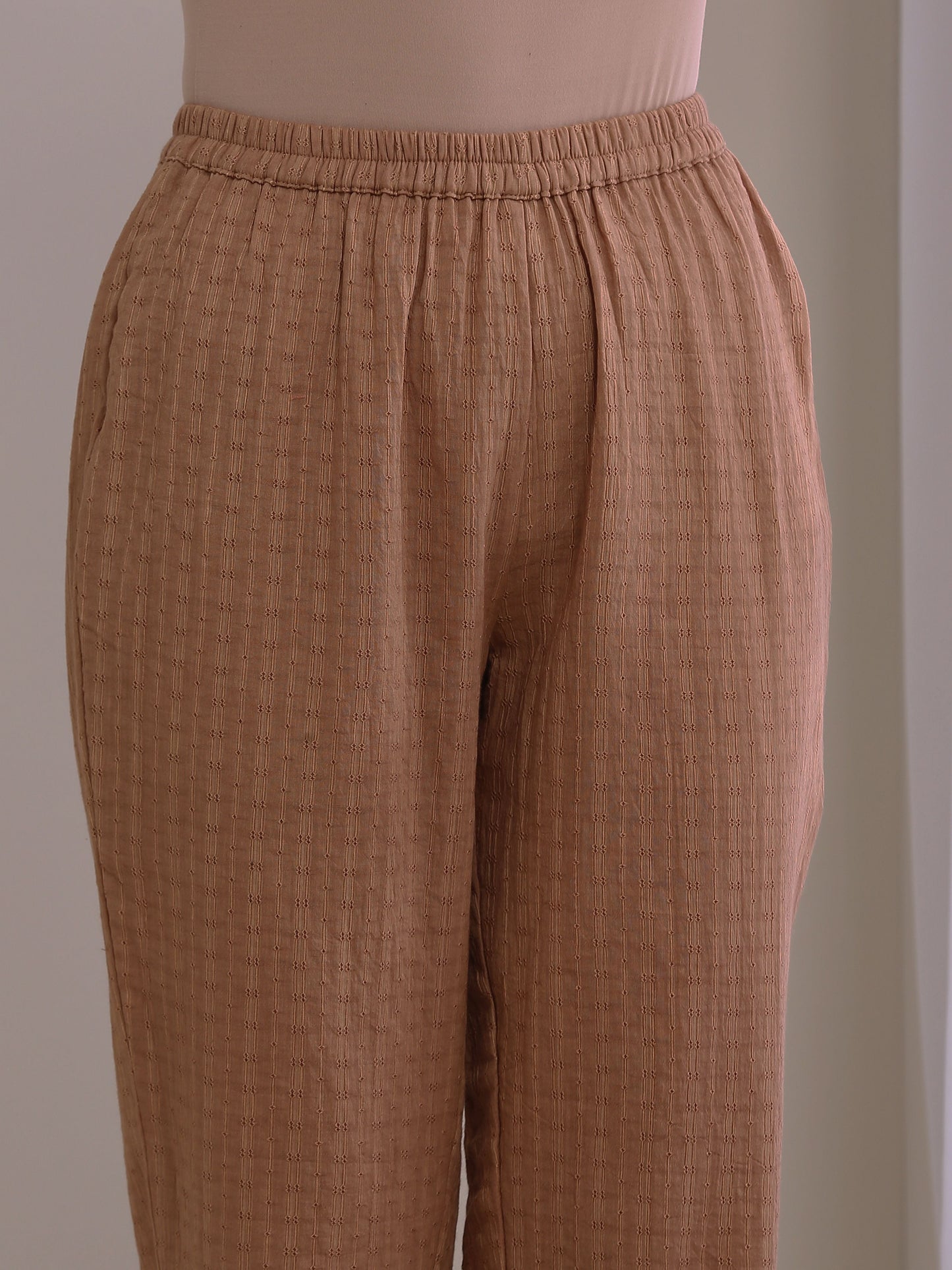trueBrowns Beige Dobby Boxy Fit High-Low Co-Ord Set - Swadesiicart