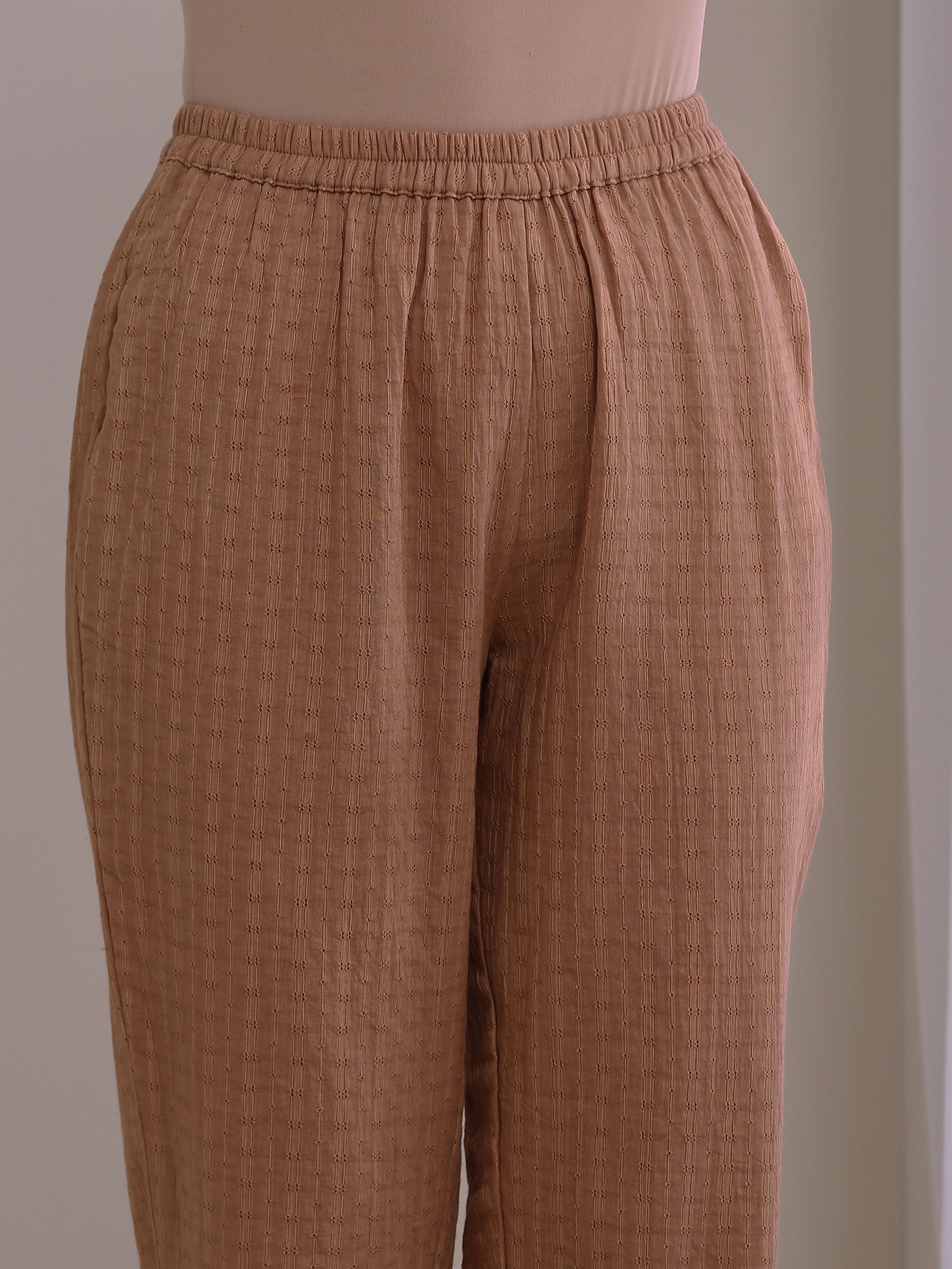 trueBrowns Beige Dobby Boxy Fit High-Low Co-Ord Set - Swadesiicart