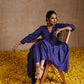 trueBrowns Spectrum Blue Gold Cotton Kalidar Kurta Set | Swadesiicart
