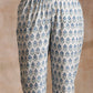 trueBrowns White With Blue Green Buta Print Cotton Flared Kurta Pant Set | Swadesiicart