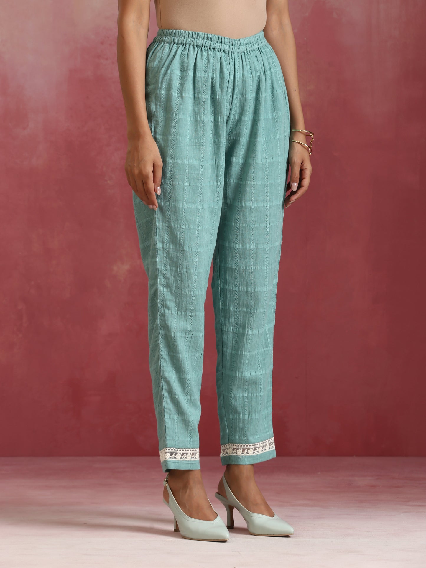 trueBrowns Aqua Blue Cotton Dobby High low Kurta Set | Swadesiicart