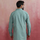 trueBrowns Men's Aqua Blue Cotton Shirt Collar Stylized Kurta | Swadesiicart