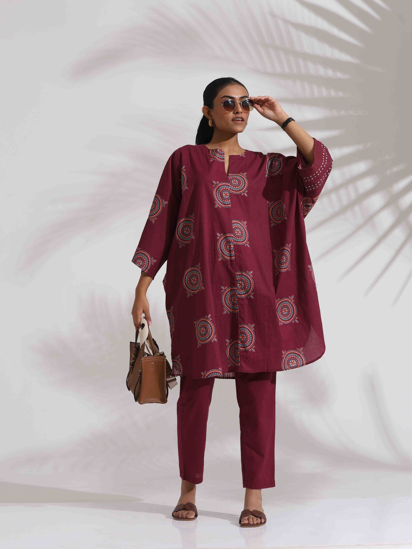 trueBrowns Purple Cotton Print Kurta Co-ord Set - Swadesiicart