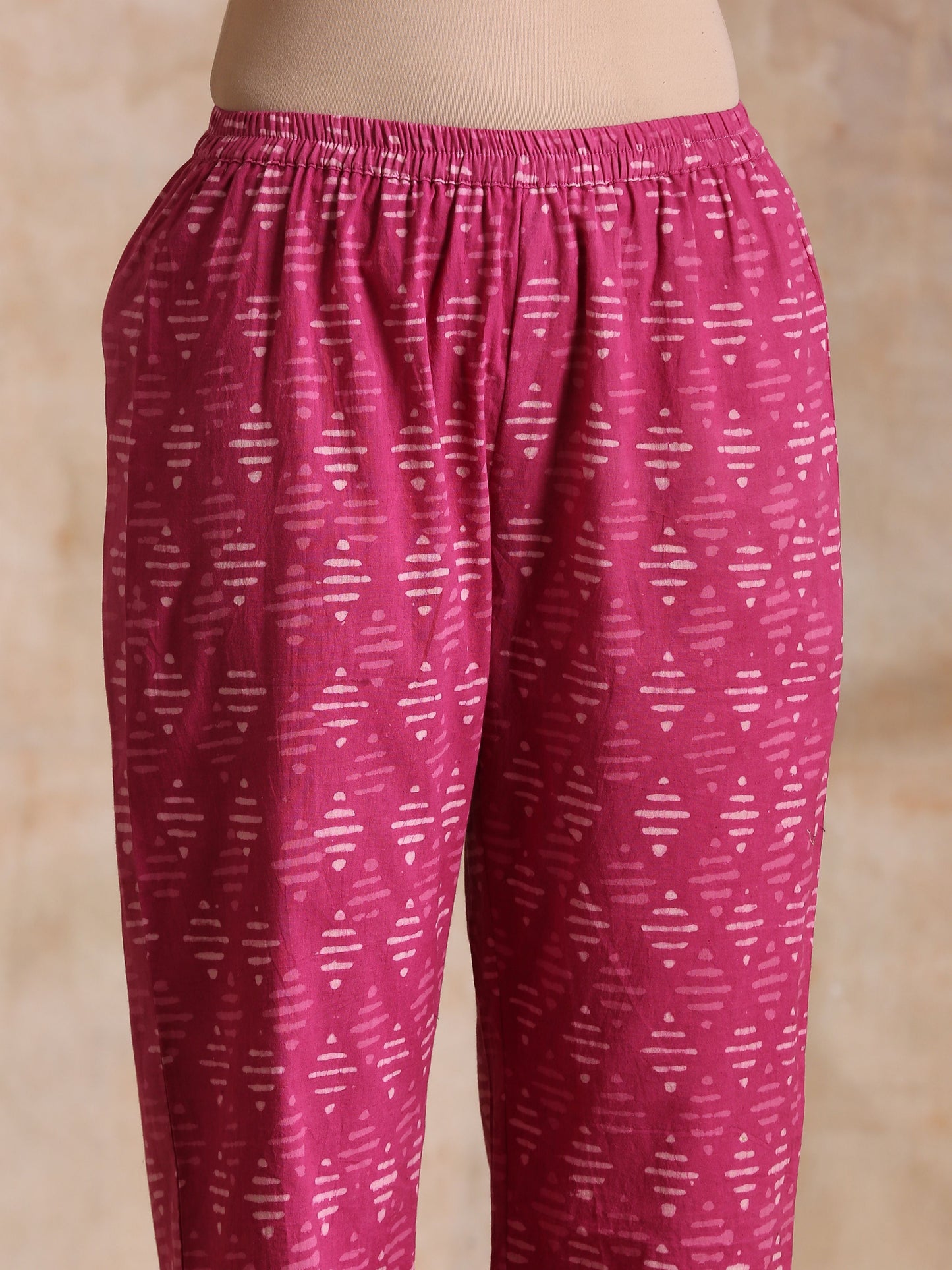 trueBrowns Pink Dabu Print Cotton Baggy Sleeve Co-Ord Set - Swadesiicart