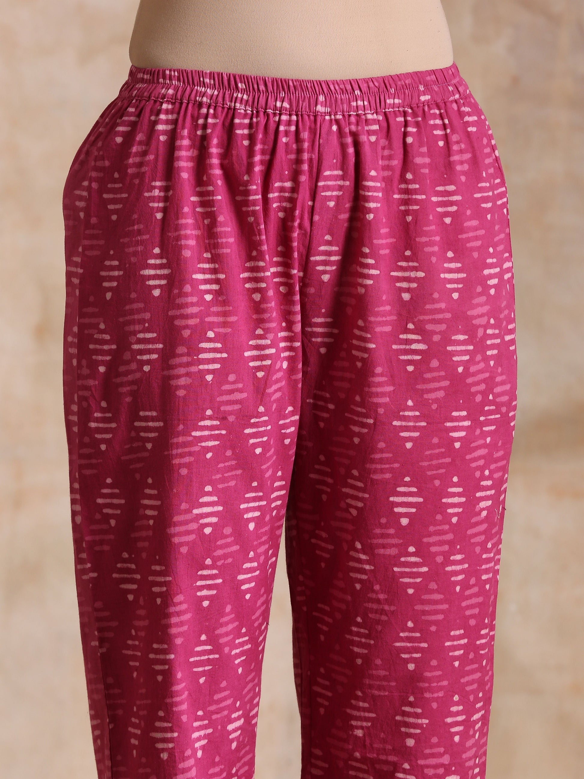trueBrowns Pink Dabu Print Cotton Baggy Sleeve Co-Ord Set - Swadesiicart