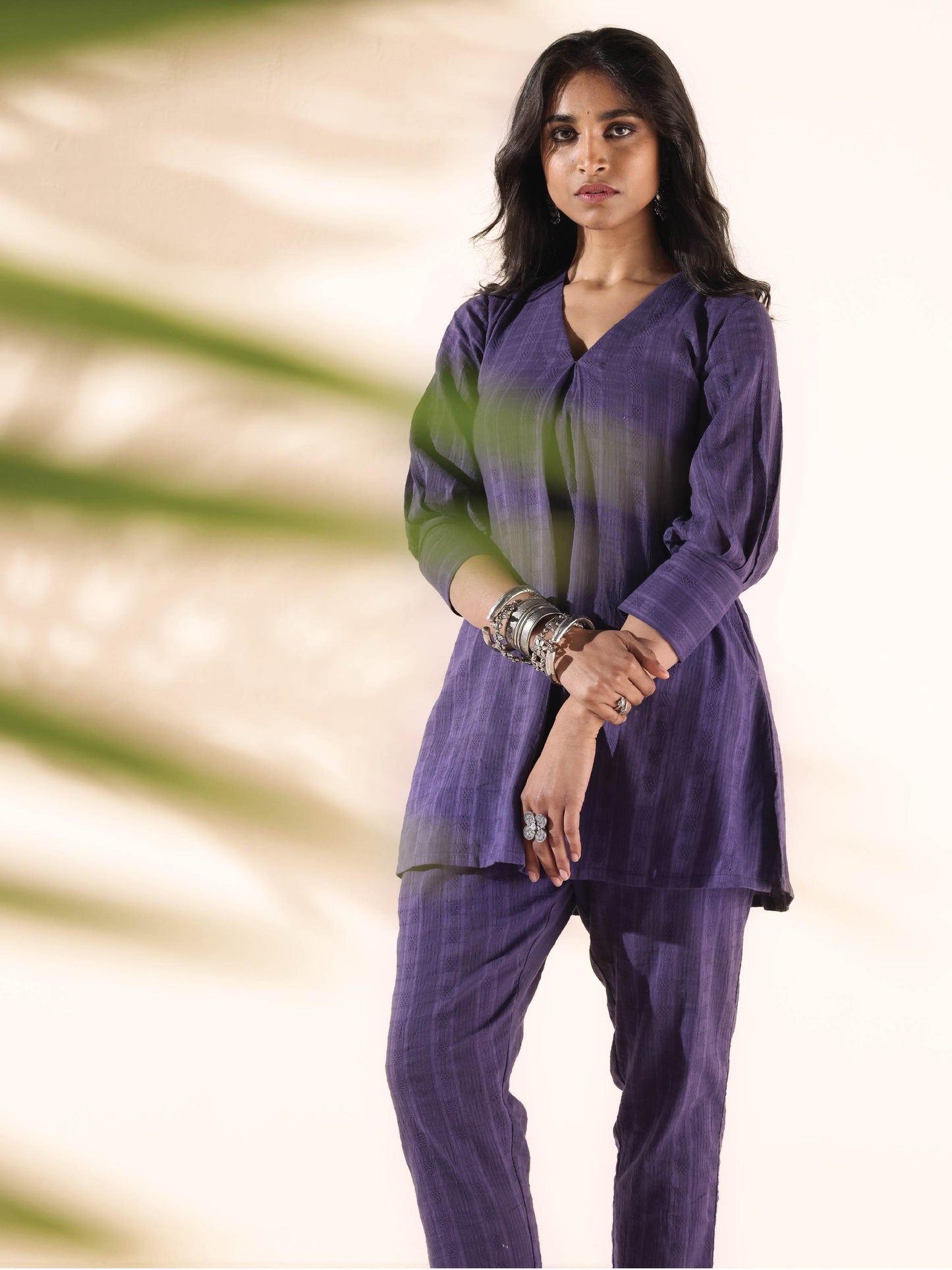trueBrowns Purple Cotton Dobby Co-ord Set - Swadesiicart