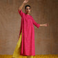 trueBrowns Pink Gold Cotton Neck Pleat Kurta Set | Swadesiicart