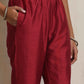 trueBrowns Red Silk Kurta Set | Swadesiicart