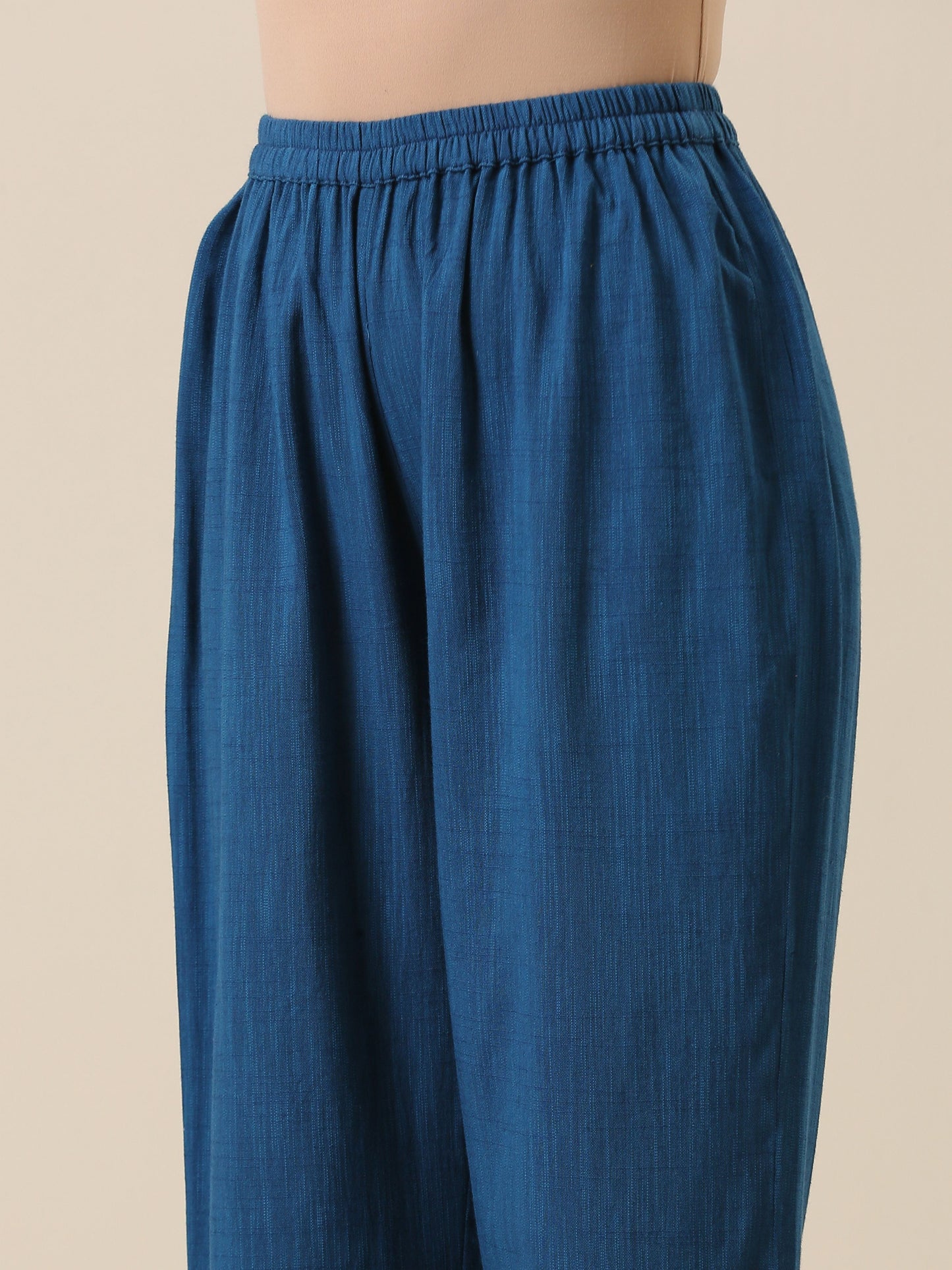 trueBrowns Classic Blue Slub Texture Collar Short Co-Ord Set - Swadesiicart