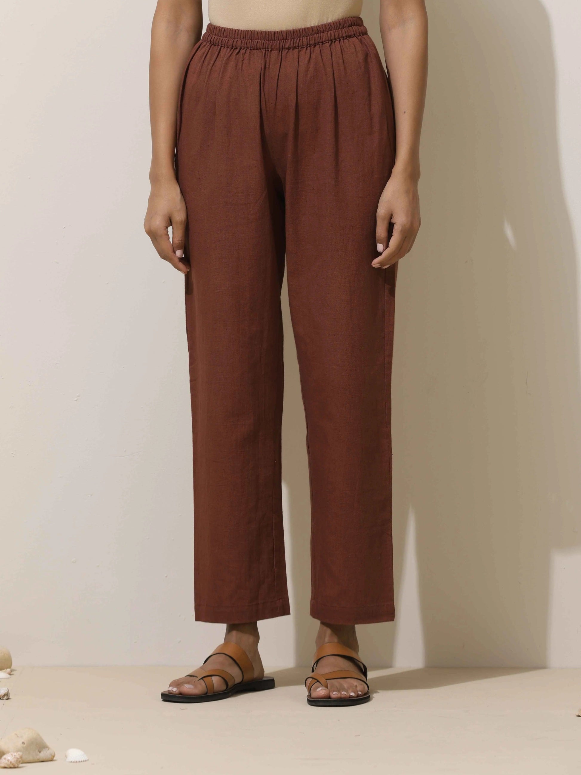 trueBrowns Brown Cotton Linen Kurta Pant Set | Swadesiicart