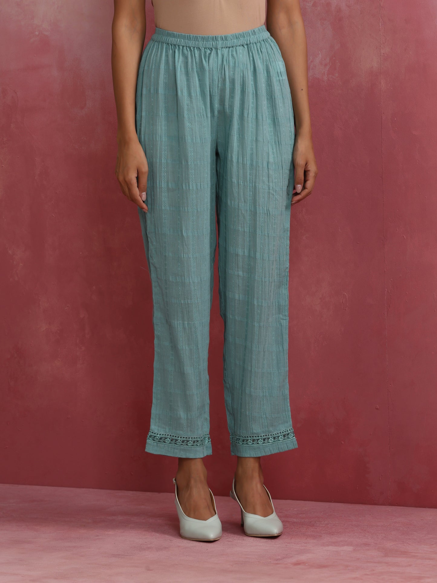 trueBrowns Aqua Blue Cotton Dobby Angrakha Kurta Set | Swadesiicart