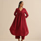 trueBrowns Maroon Slub Gathered Kurta Pant Set | Swadesiicart
