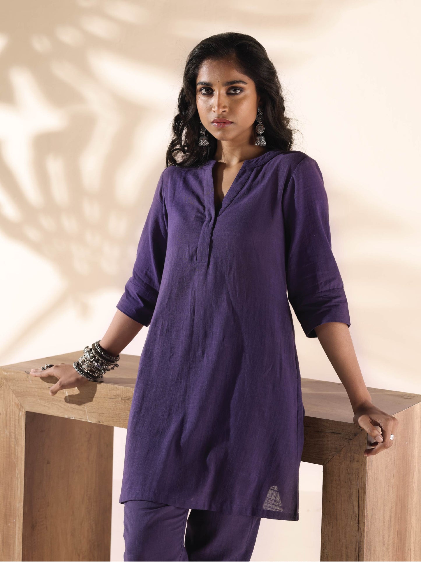 trueBrowns Purple Cotton Relaxed Co-ord Set - Swadesiicart