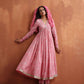 trueBrowns Pink Print Flared Anarkali Kurta Set | Swadesiicart