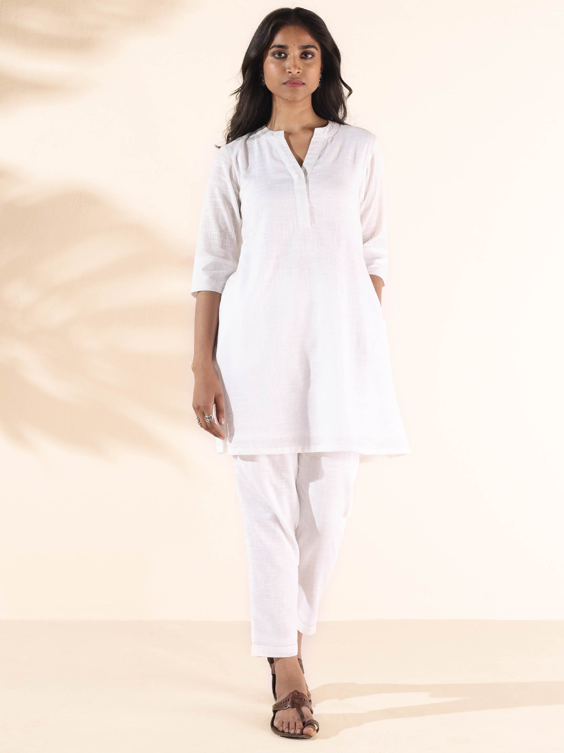 trueBrowns White Cotton Relaxed Co-ord Set - Swadesiicart