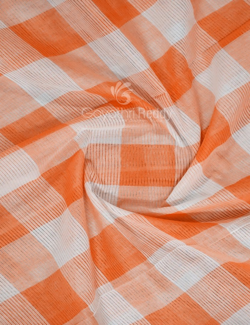 Cream And Orange Colored With Checks Pure Mangalgiri Cotton Saree By Gayathri Reddy Designer Studio | Swadesiicart