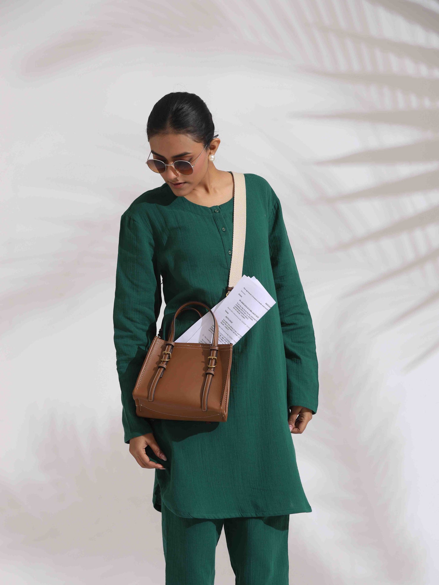 trueBrowns Green Cotton Kurta Co-ord Set - Swadesiicart