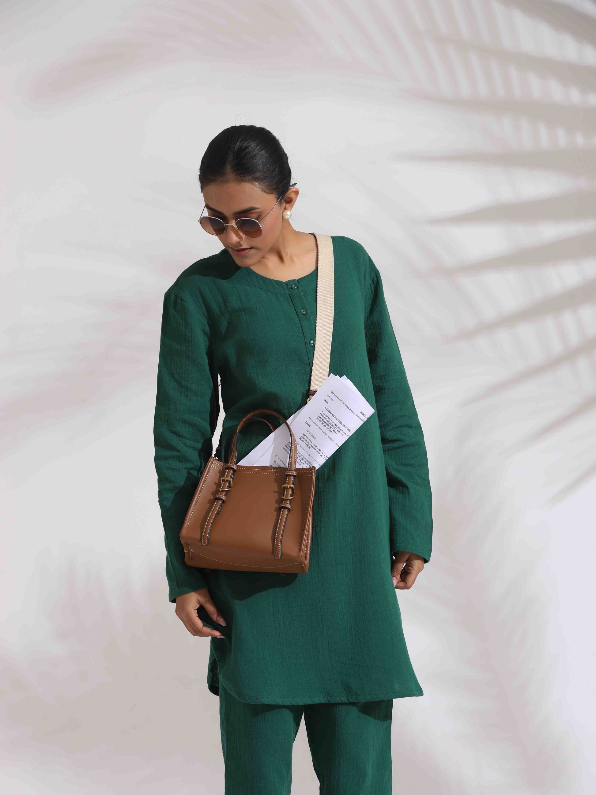 trueBrowns Green Cotton Kurta Co-ord Set - Swadesiicart