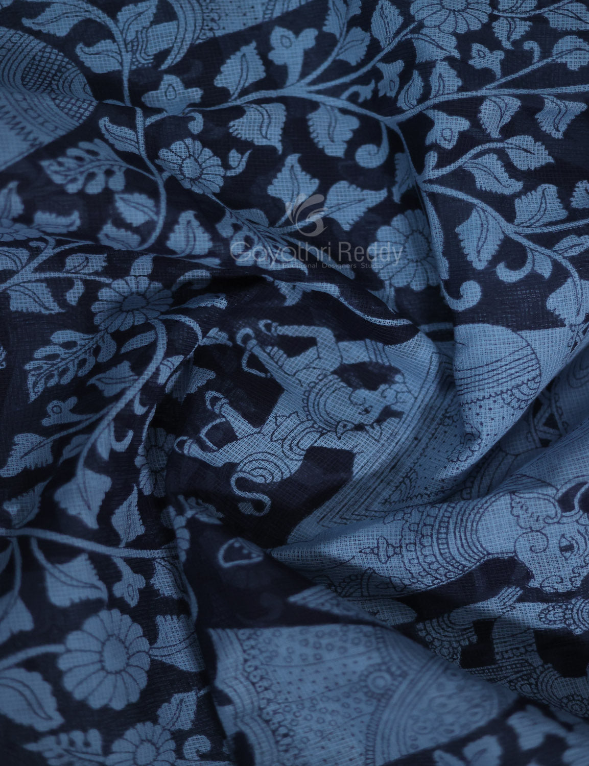 Shades of Grey Colour Kalamkari Pure Munga Cotton Saree By Gayathri Reddy Designer Studio | Swadesiicart