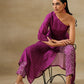 trueBrowns Purple Bandhani Printed Silk One Shoulder Kurta Pant Set | Swadesiicart