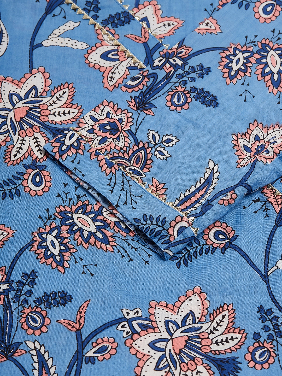 InWeave Women's Skyblue Pink Floral Angrakha Straight Kurta - Swadesiicart