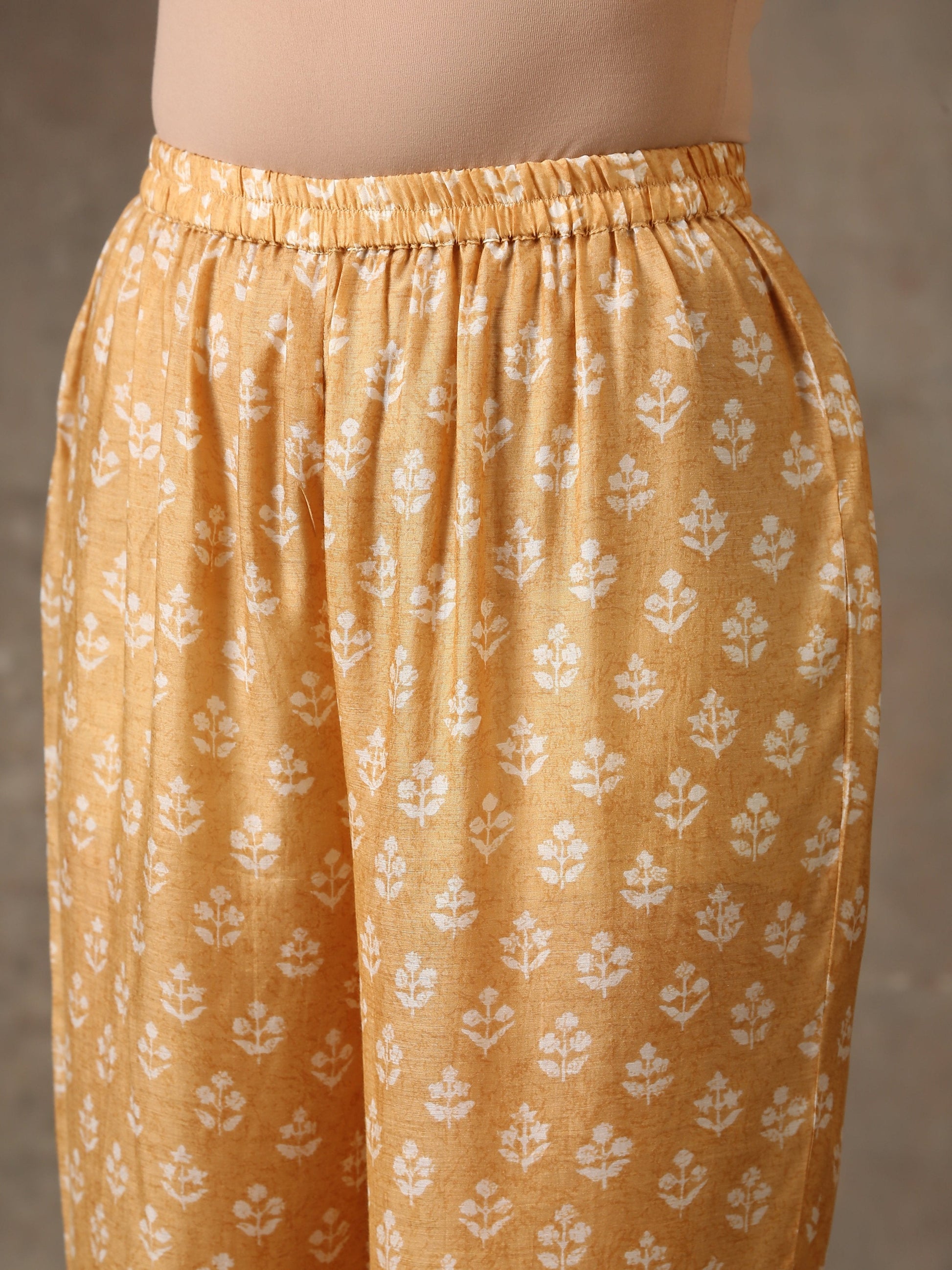 trueBrowns Beige White Flared Printed Silk Kurta Pant Set | Swadesiicart