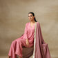trueBrowns Light Mauve Bandhani Printed Silk Flared Kurta Pant Dupatta Set | Swadesiicart