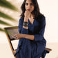 trueBrowns Blue Cotton Dobby Kurta Pant Set | Swadesiicart