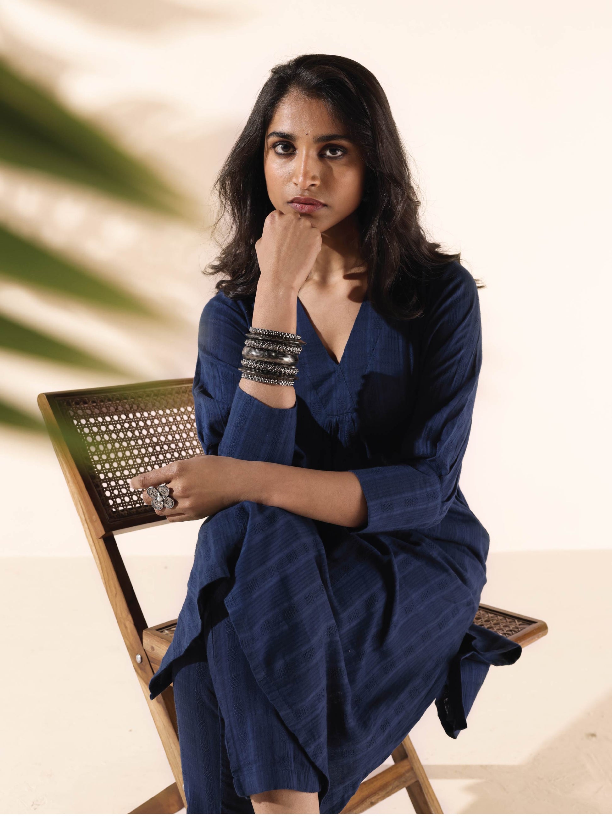 trueBrowns Blue Cotton Dobby Kurta Pant Set | Swadesiicart
