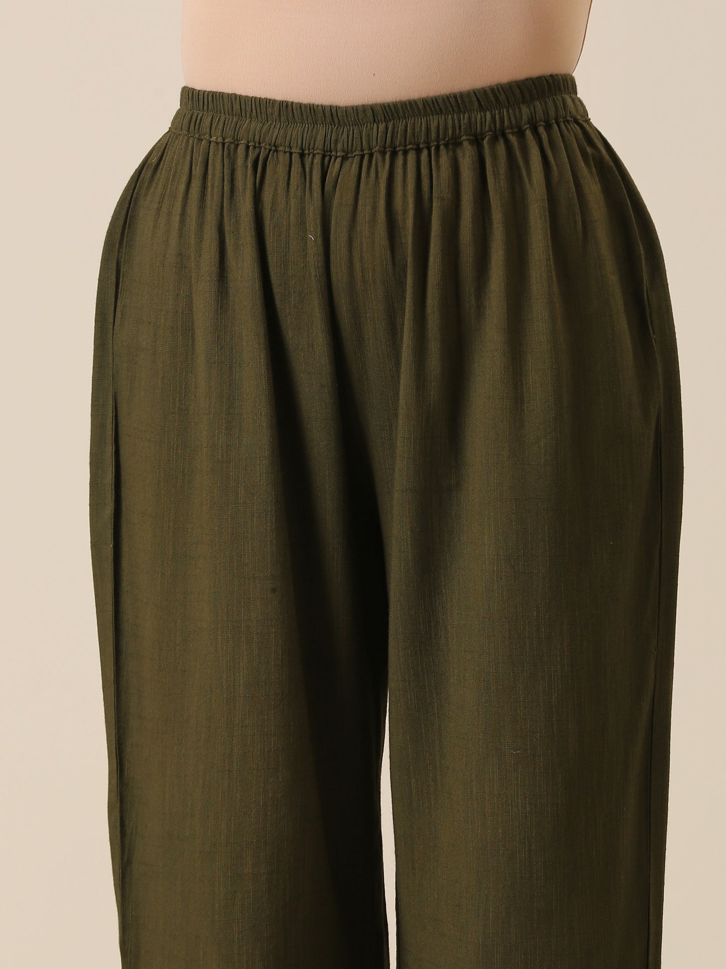 trueBrowns Olive Green Slub Texture Kurta Pant Set | Swadesiicart