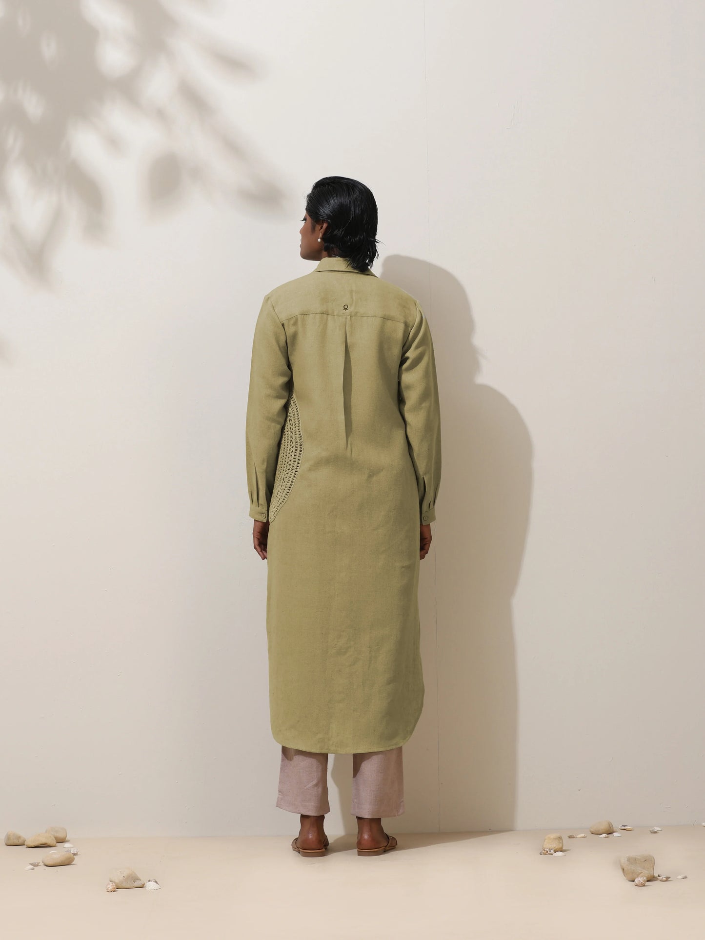 trueBrowns Fern Green Crochet Natural Cotton Kurta Pant Set | Swadesiicart