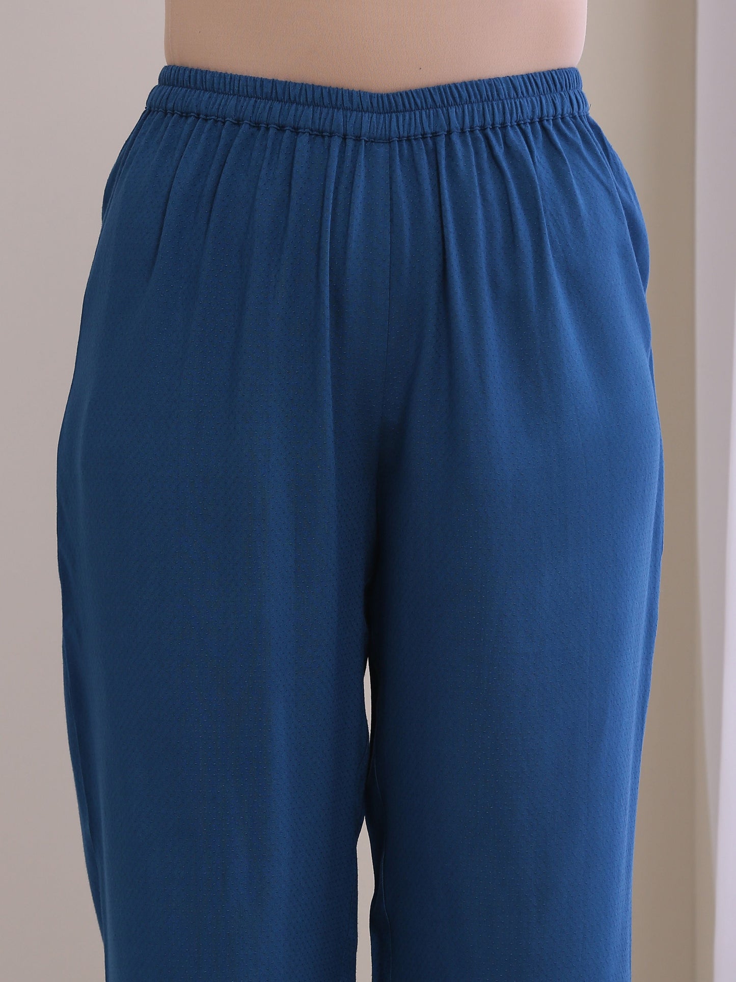 trueBrowns Classic Blue Dobby Pleated Co-Ord Set - Swadesiicart