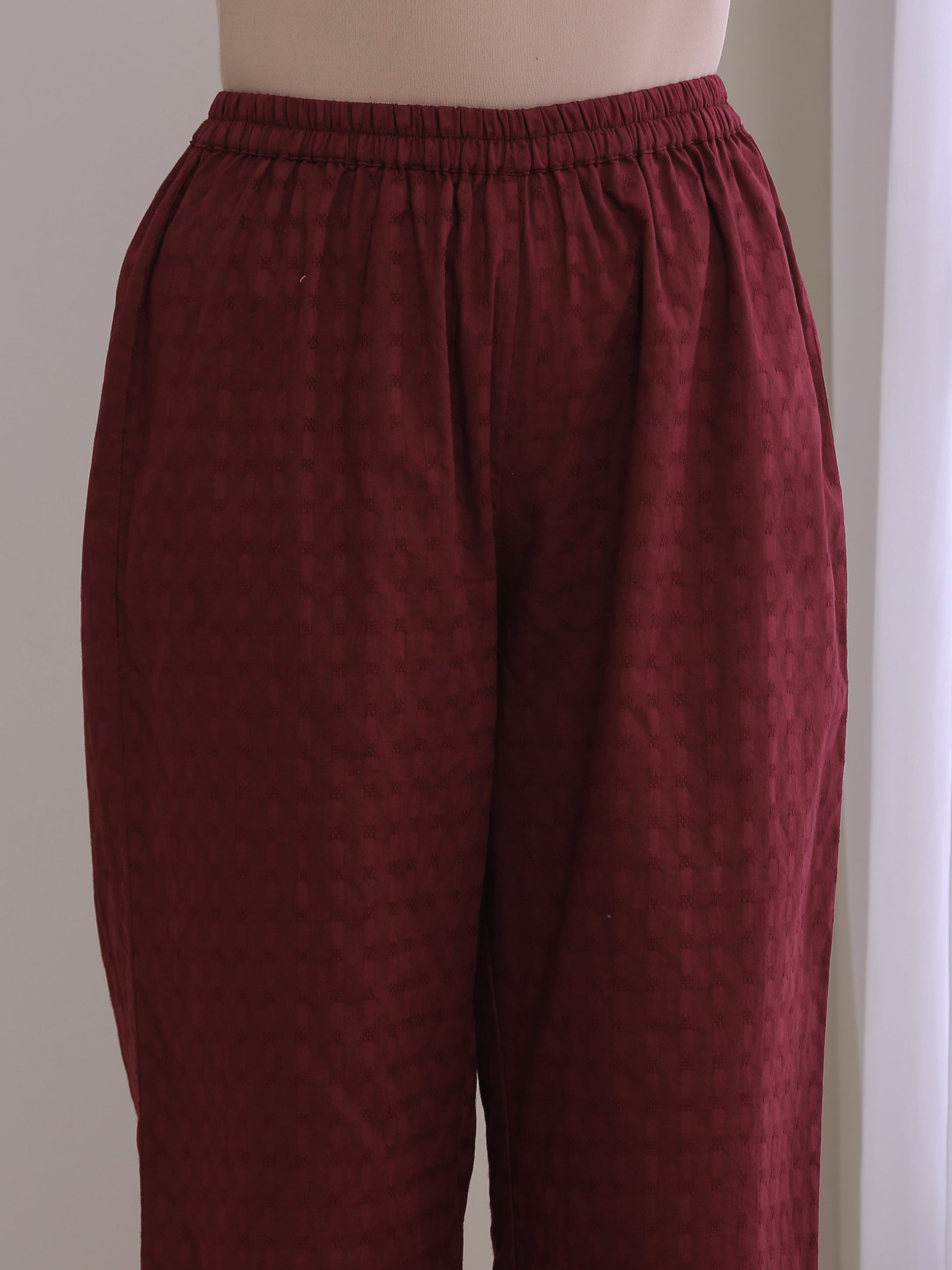 trueBrowns Ruby Wine Dobby Collar Short Co-Ord Set - Swadesiicart