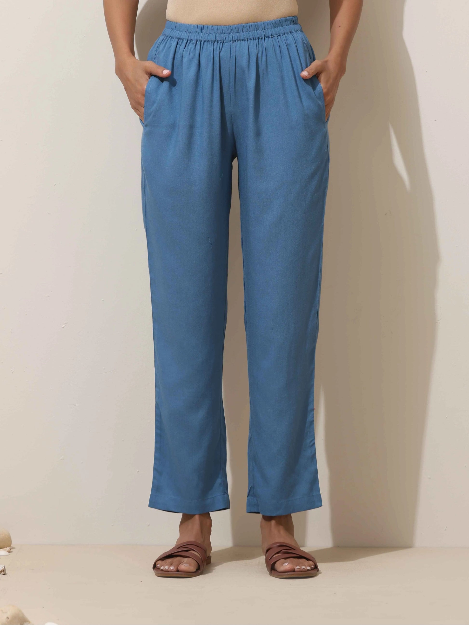 trueBrowns Blue Viscose Kurta Pant Set | Swadesiicart