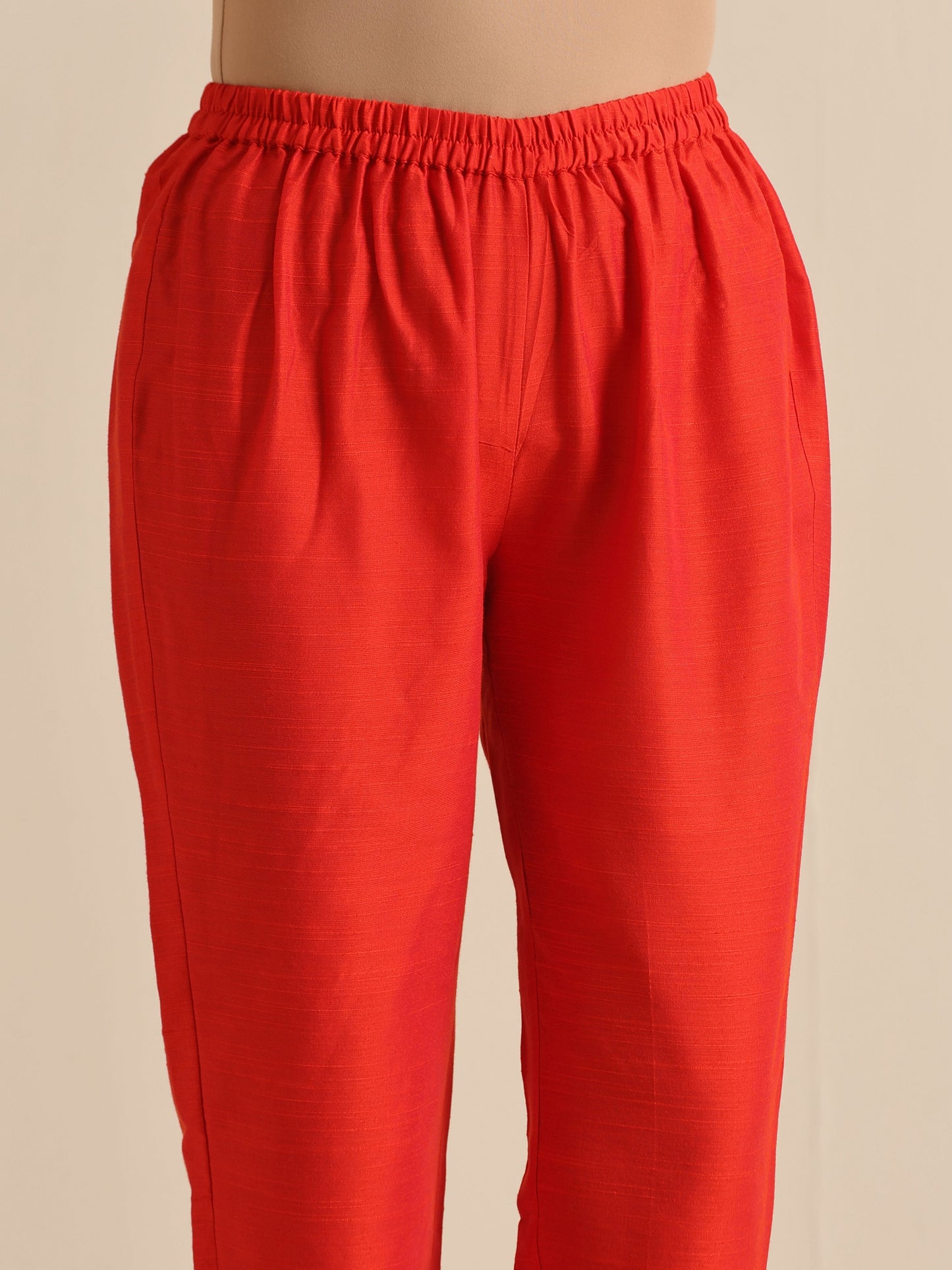 trueBrowns Orange Dupion Blend Angrakha Kurta Pant Set | Swadesiicart