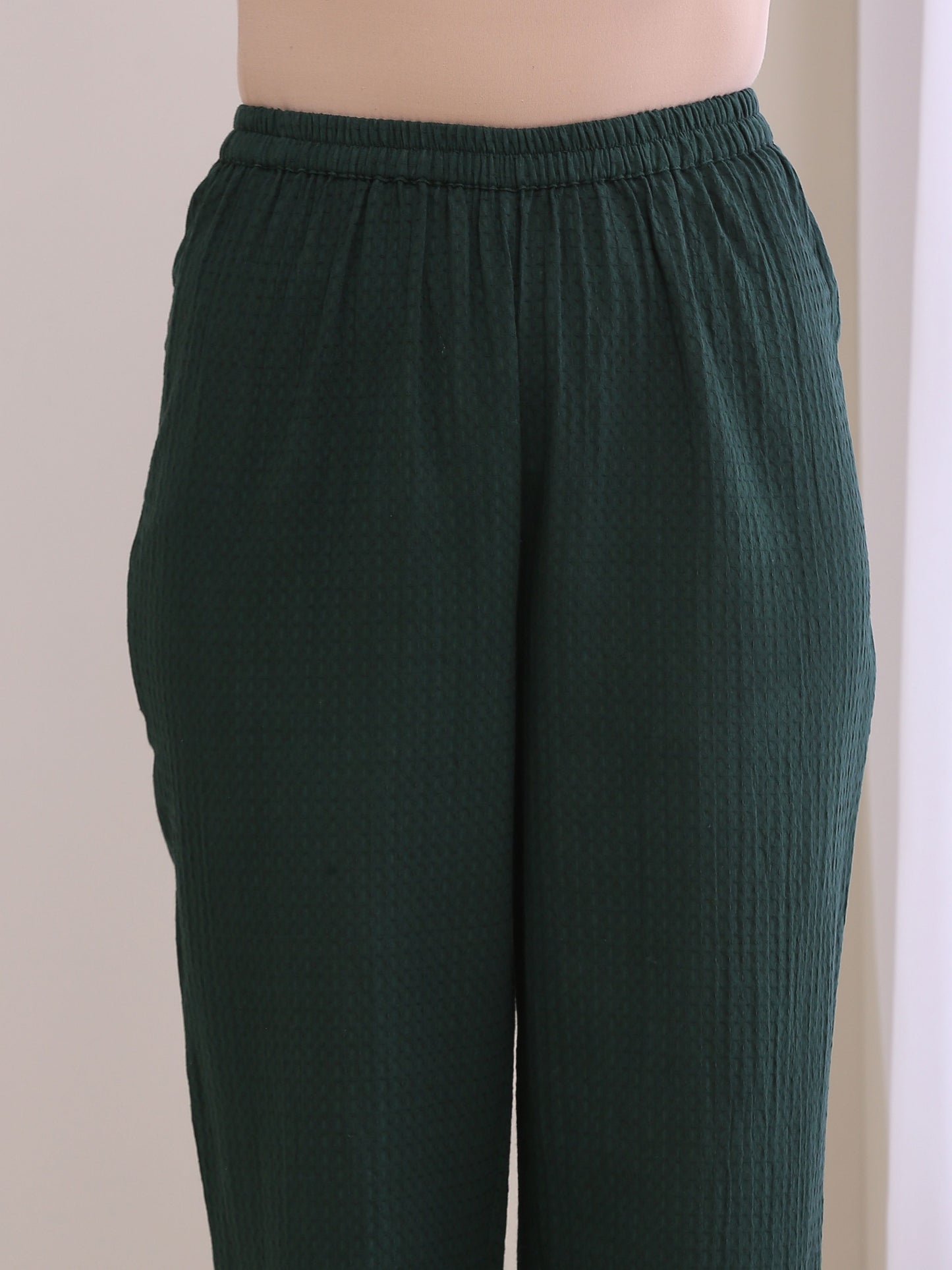 trueBrowns Dark Green Dobby Relaxed Fit Co-Ord Set - Swadesiicart