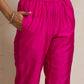 trueBrowns Pink Silk High Slit Kurta Set | Swadesiicart