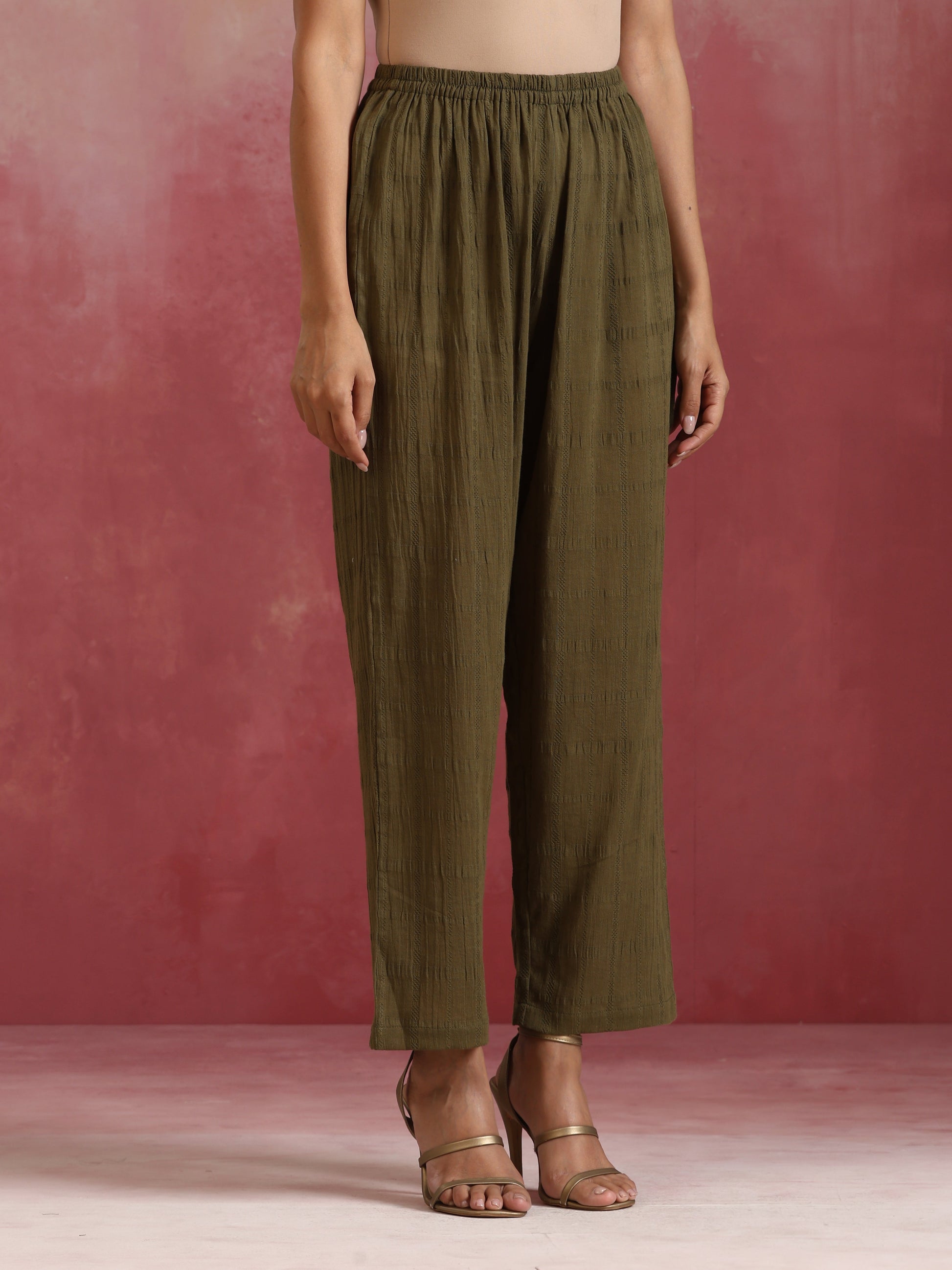 trueBrowns Olive Cotton Dobby Dobby Co-ord set - Swadesiicart
