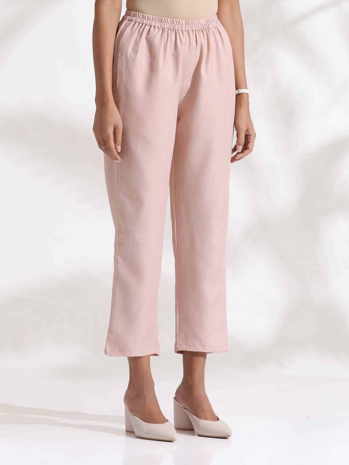 trueBrowns Light Pink Slub Kurta Set | Swadesiicart