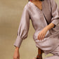 trueBrowns Grey Textured Silk Neck Pleat Co-Ord Set - Swadesiicart