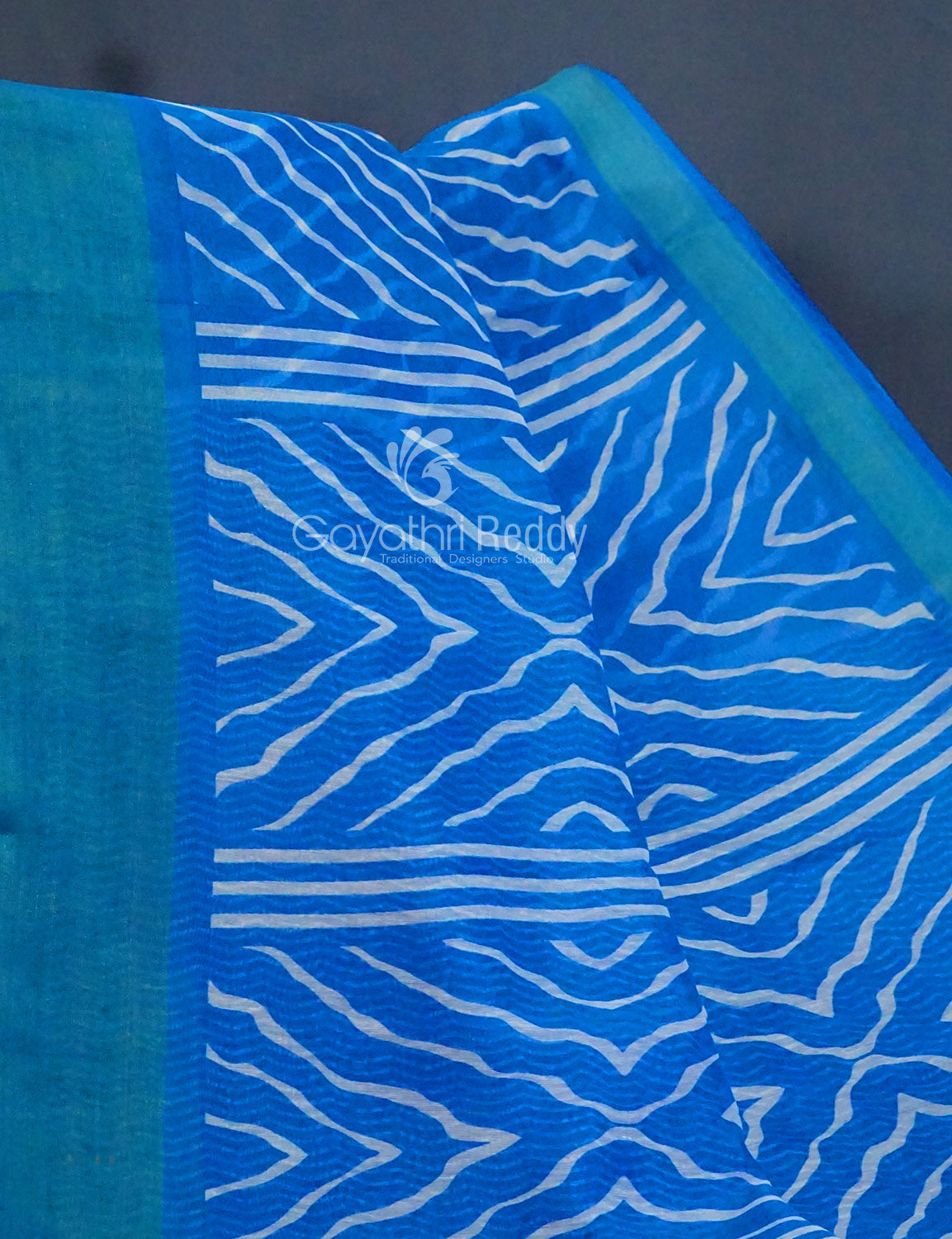 Shades of Blue with Lehariya Design Semi Chanderi Saree By Gayathri Reddy Designer Studio | Swadesiicart