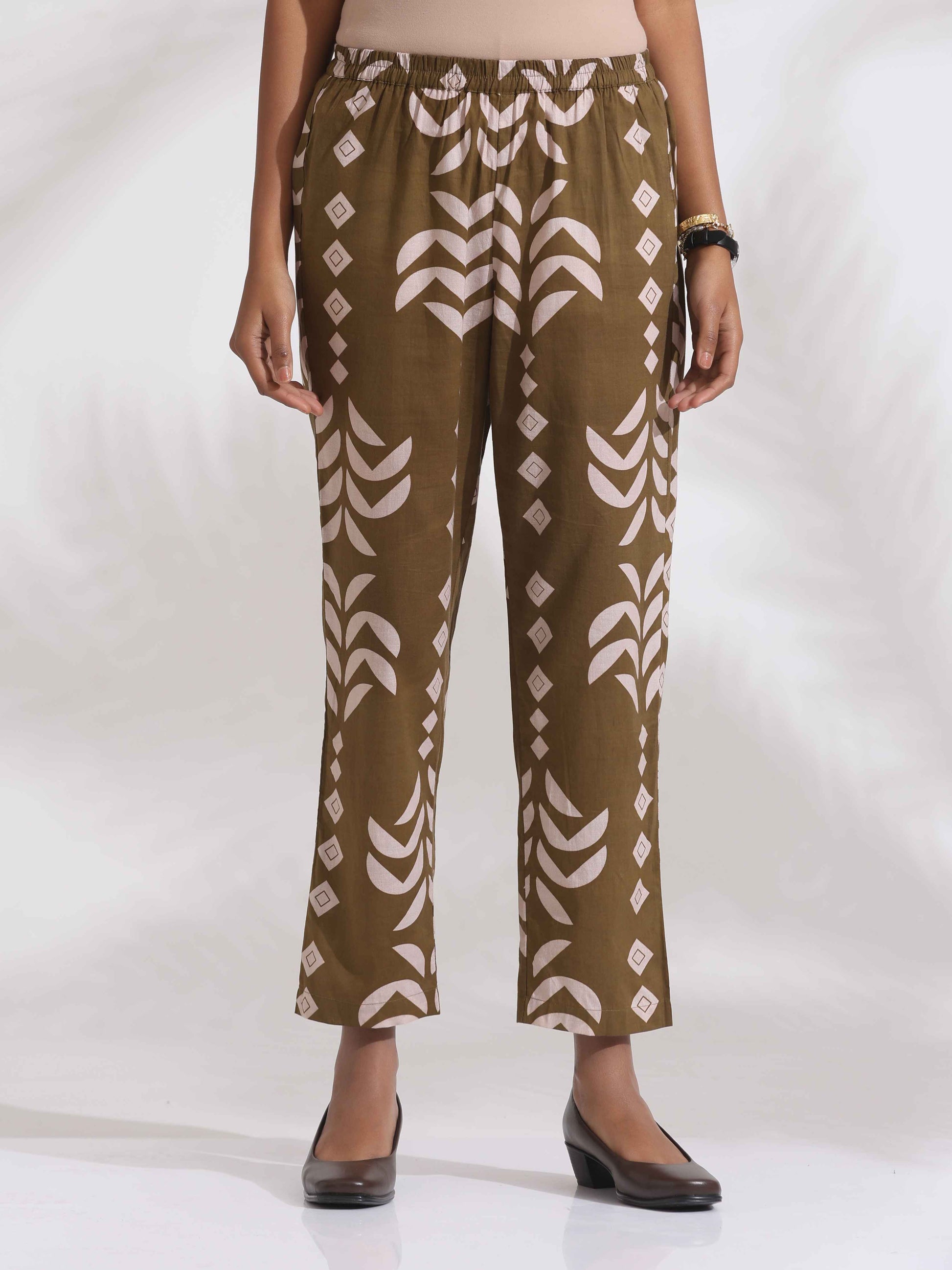 trueBrowns Olive Green Cotton Stripe Print Shirt Kurta Set | Swadesiicart