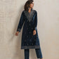 trueBrowns Blue Velvet Embroidered Kurta Pant Dupatta Set | Swadesiicart