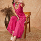 InWeave Women's Fuchsia S Print Sweetheart Neckline Kurta Palazzo Set - Swadesiicart